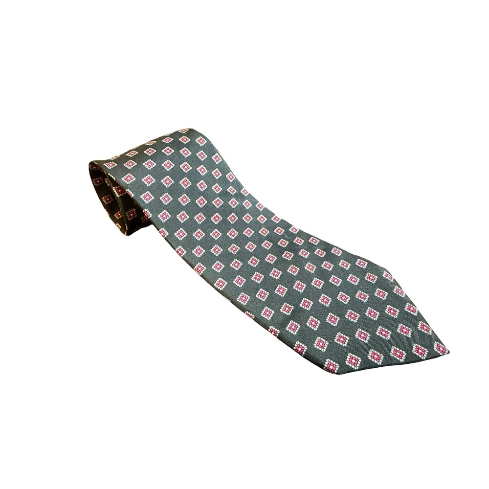 Harve Benard Mens Silk Tie Red Grey Geometric Medallion Pattern Formal Necktie